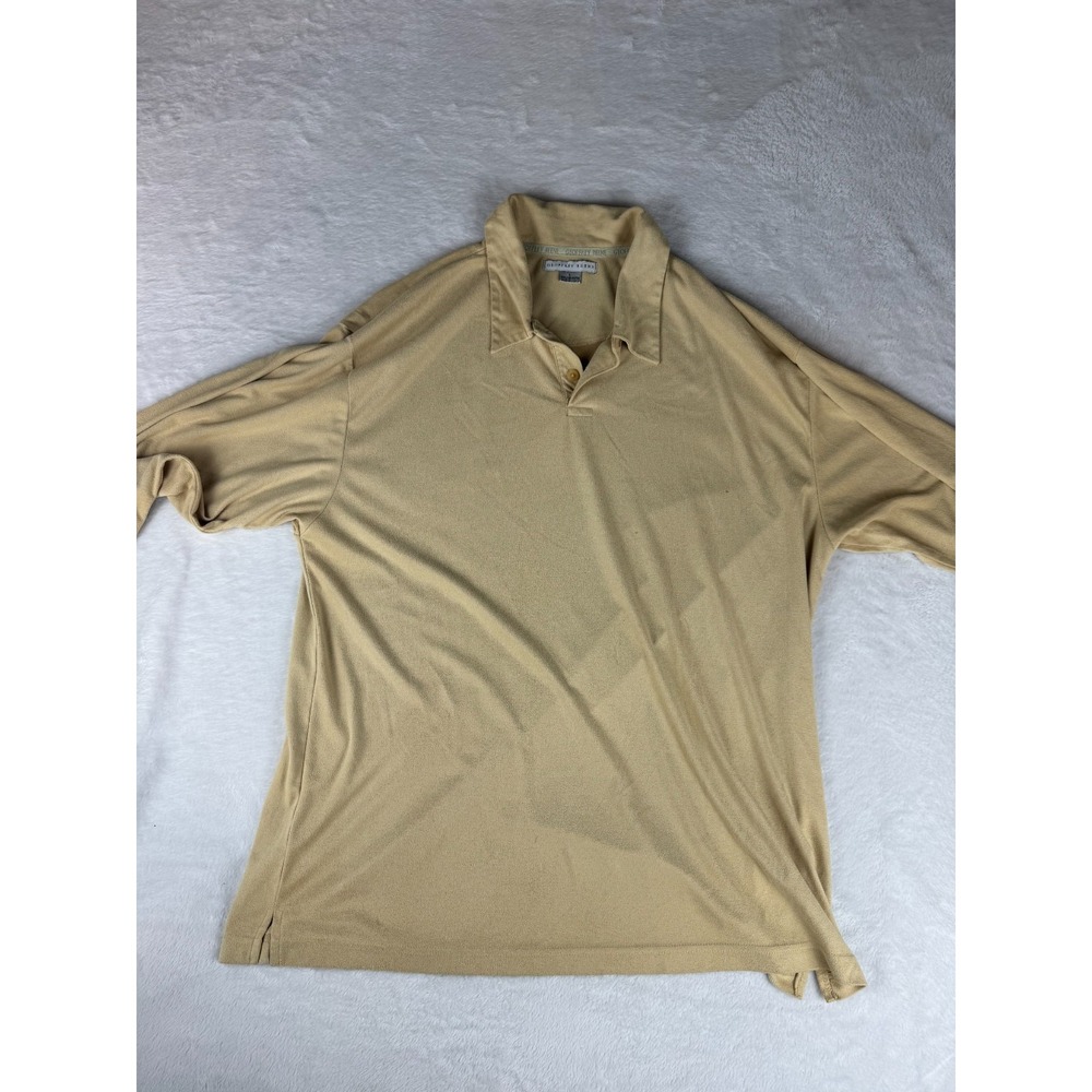 Geoffrey Beene Polo Shirt Mens Large Brown Suede‎ Performance Side Slit Popover